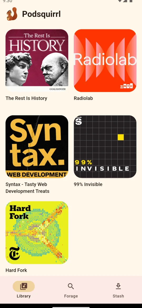 Library of subscribed podcasts